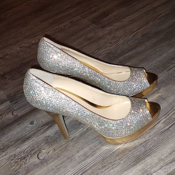 Enzo Angiolini Sully platform glitter peep toe heels Sz 10.5 - Picture 5 of 8
